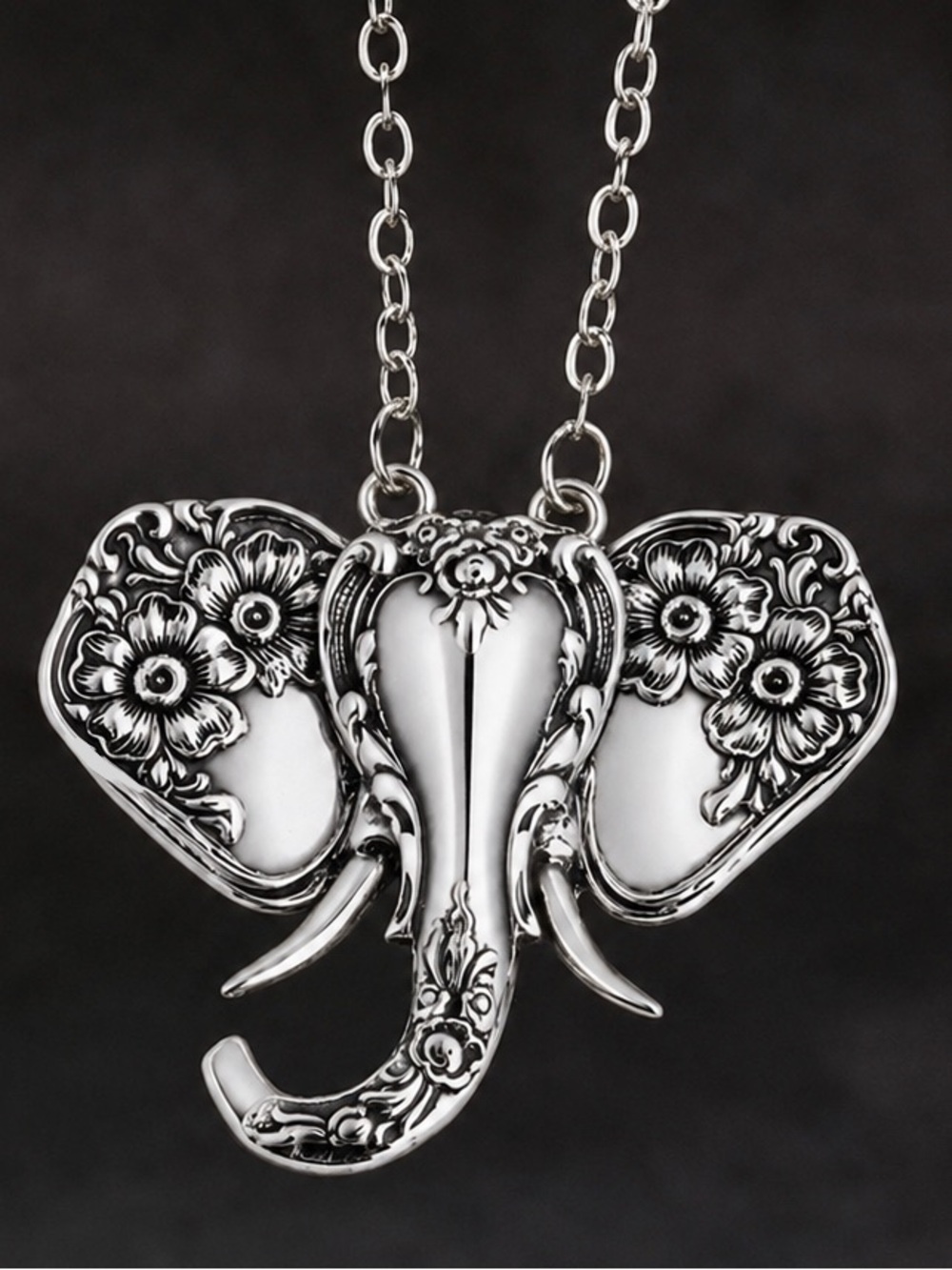 “Vintage Fork Elephant” Silverware Spoon Floral African Safari Wildlife Necklace